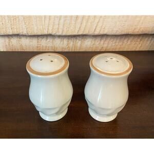 Unbranded White Porcelain Salt & Pepper Shakers, Brown Rim, 3.25"